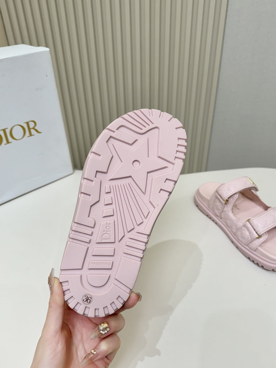 DIOR CLASSIC DOUBLE-STRAP SLIDES 25S IN PASTEL PINK CALFSKIN