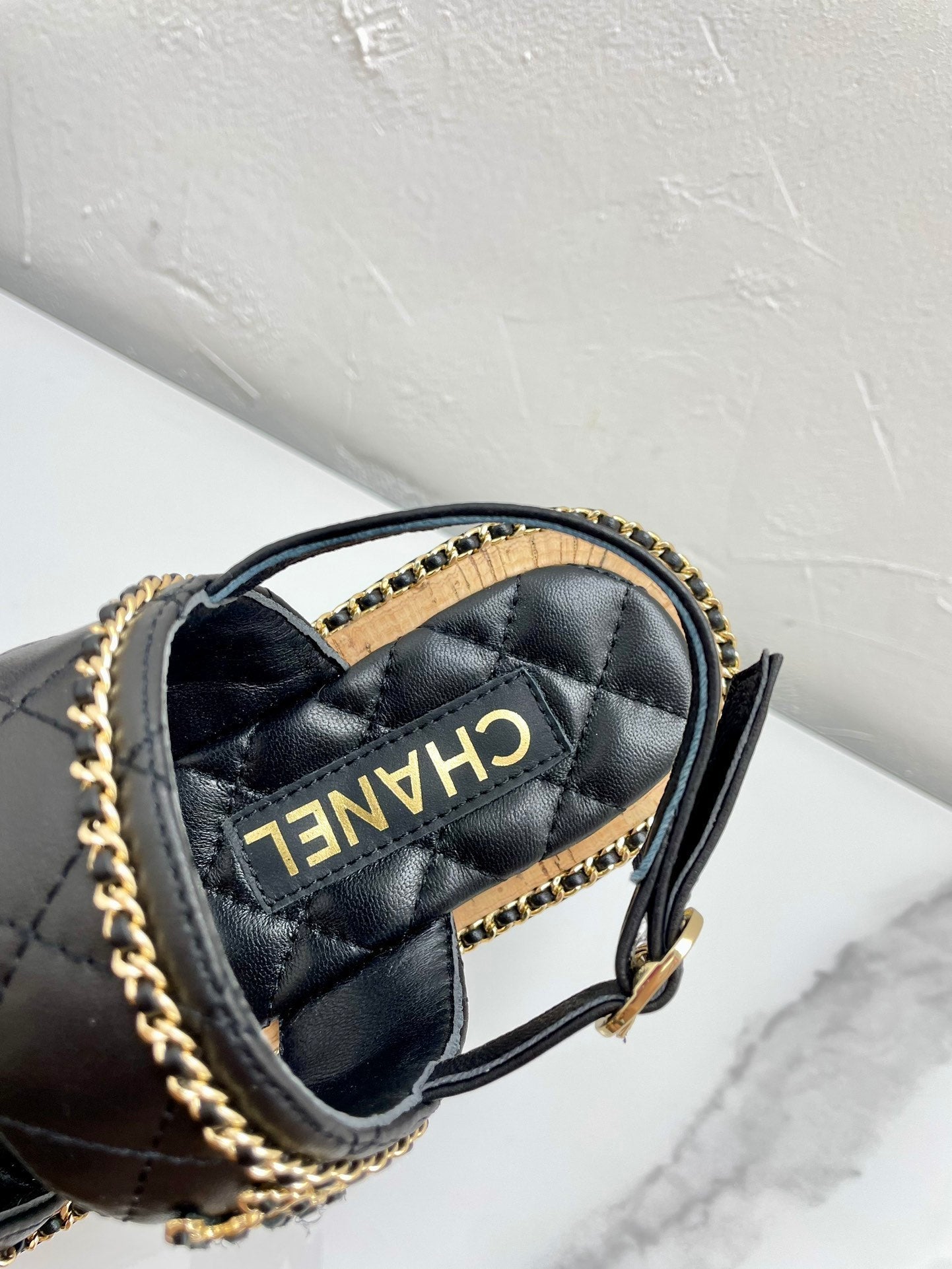 CHANEL DOUBLE STRAPS SANDALS IN BLACK LAMBSKIN