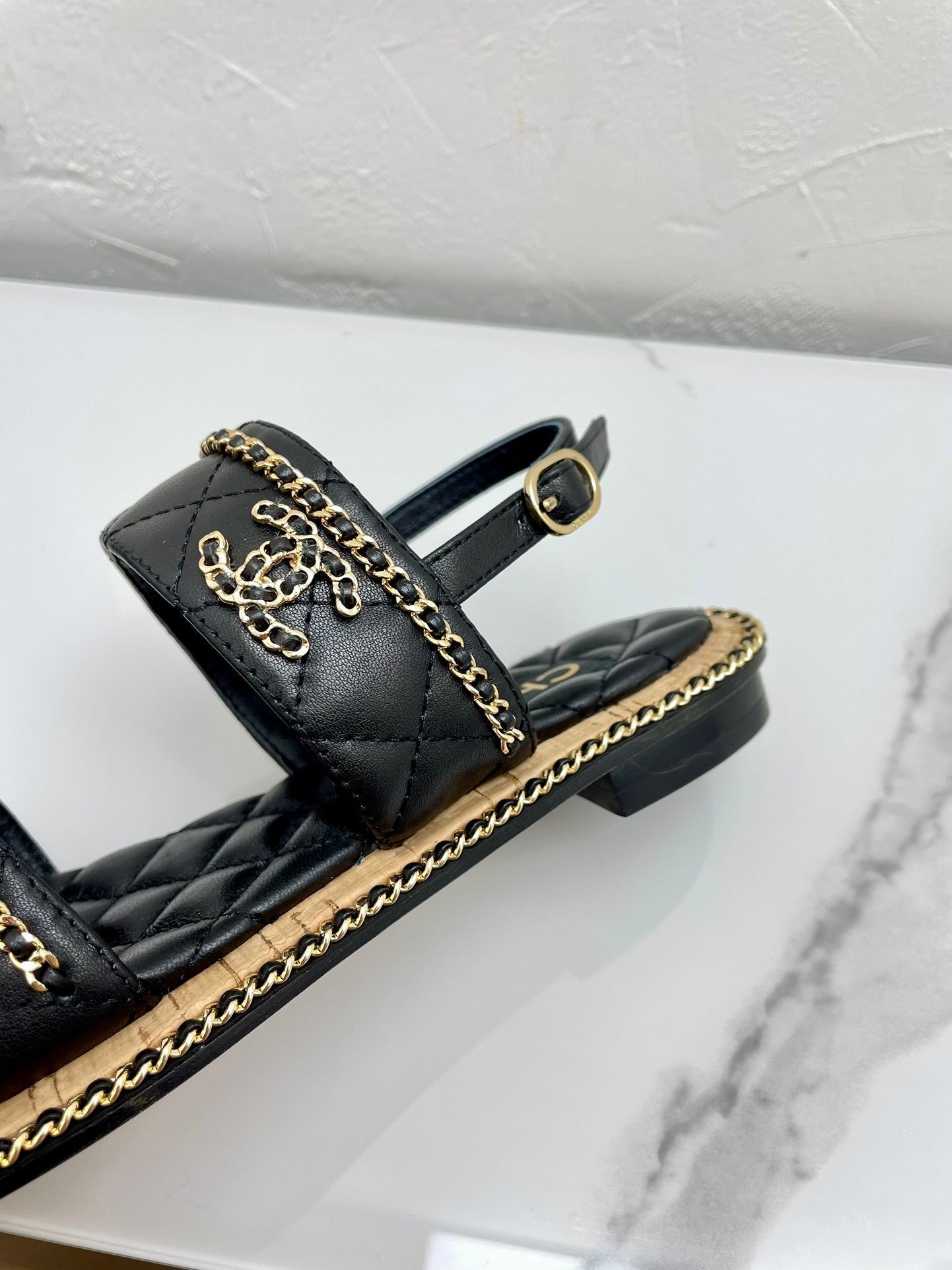 CHANEL DOUBLE STRAPS SANDALS IN BLACK LAMBSKIN