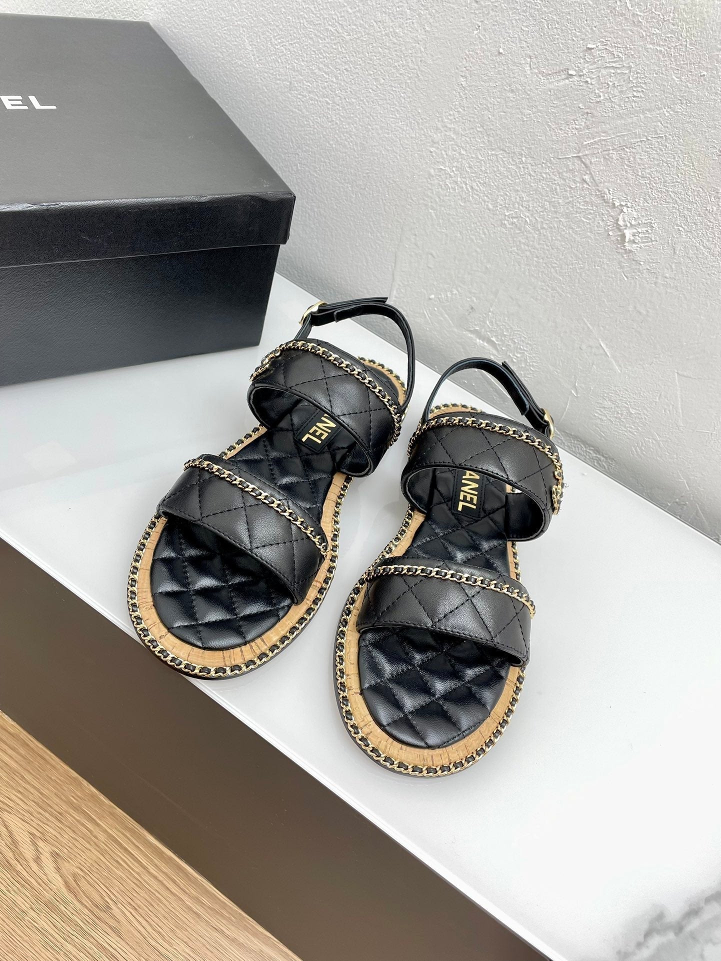 CHANEL DOUBLE STRAPS SANDALS IN BLACK LAMBSKIN