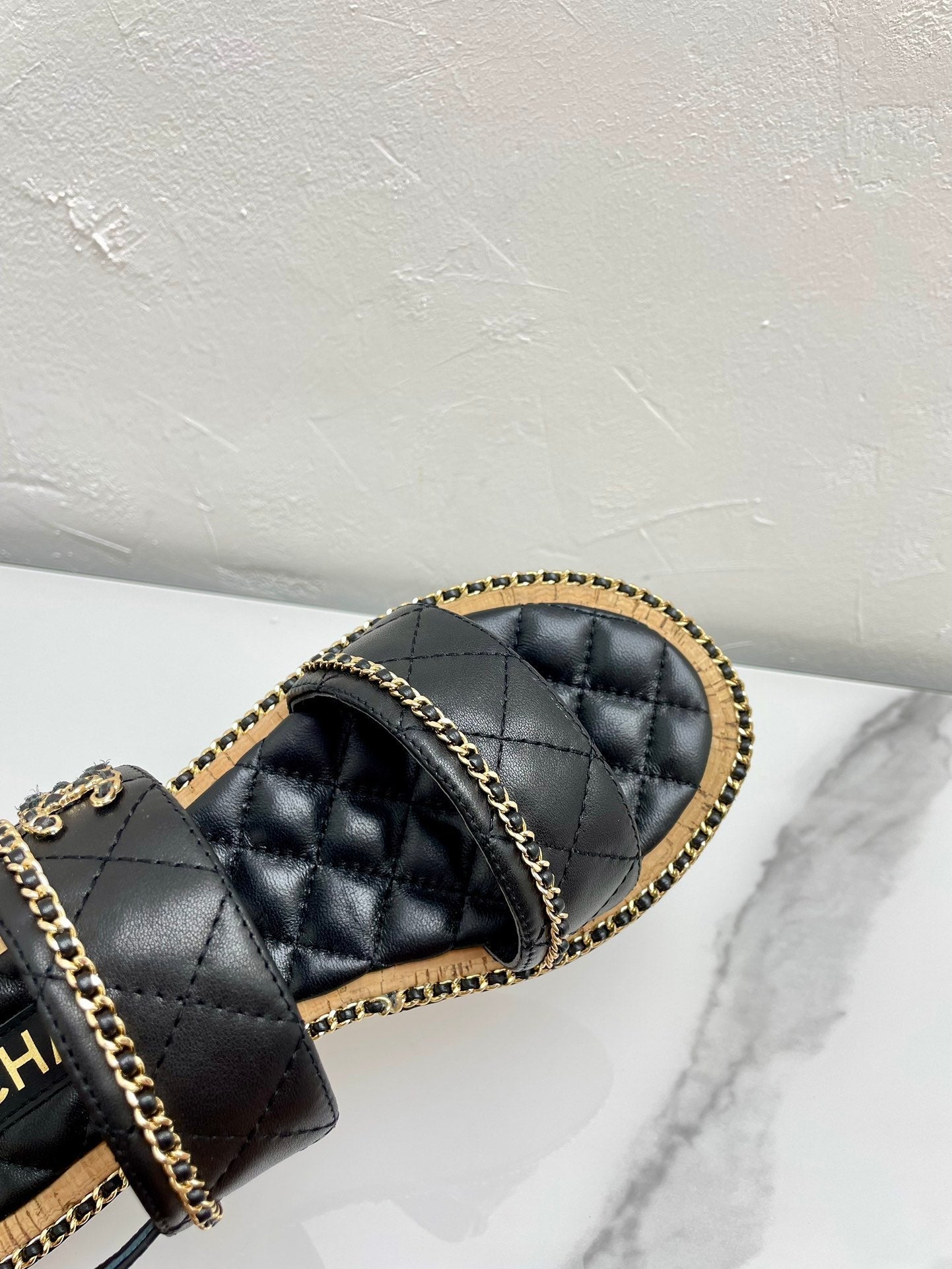 CHANEL DOUBLE STRAPS SANDALS IN BLACK LAMBSKIN