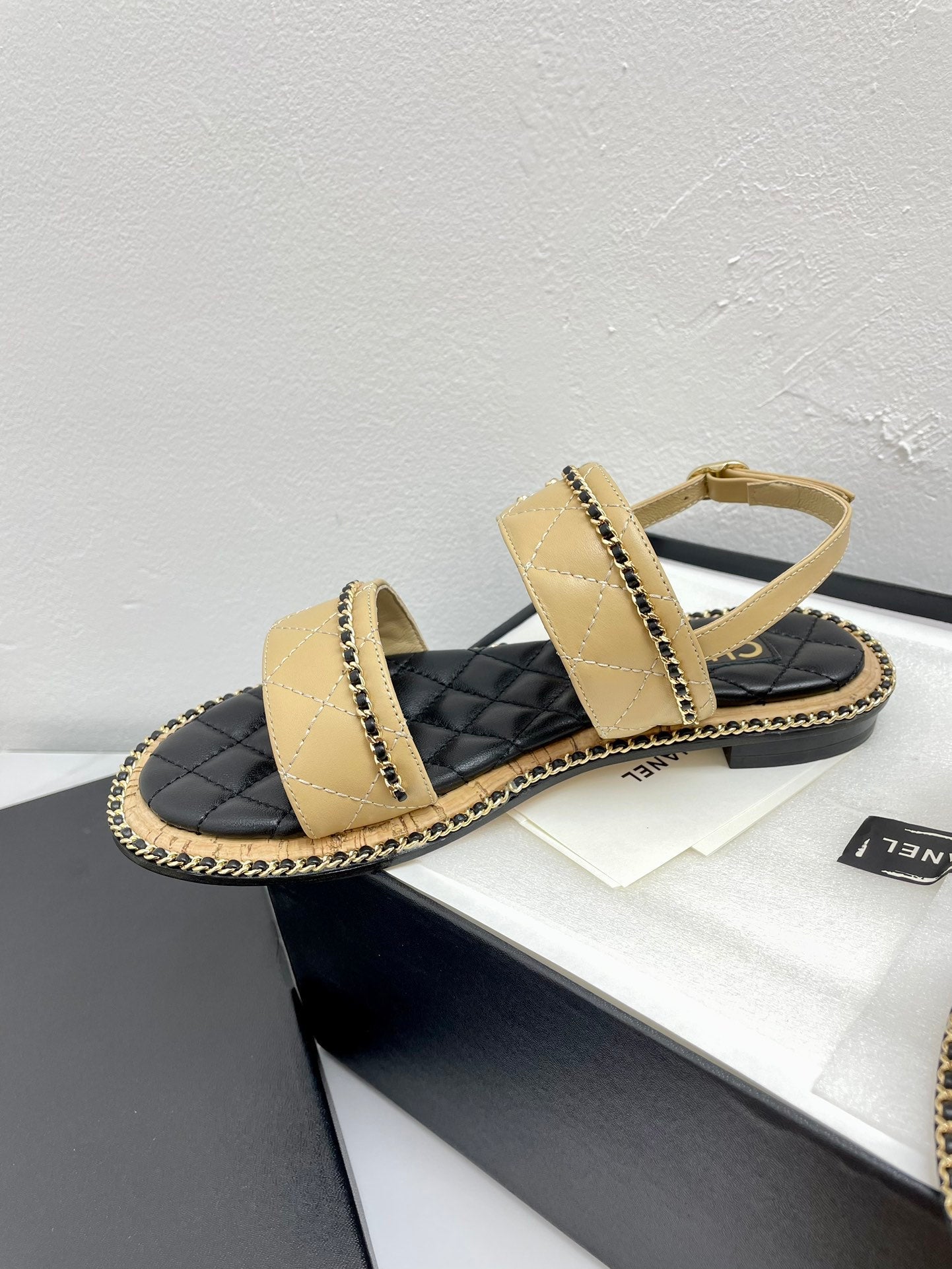 CHANEL DOUBLE STRAPS SANDALS IN YELLOW CREAM LAMBSKIN