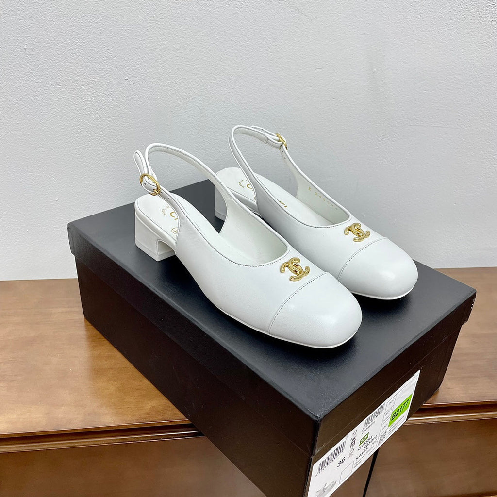 CHANEL HIGH SLINGBACKS WHITE CALFSKIN