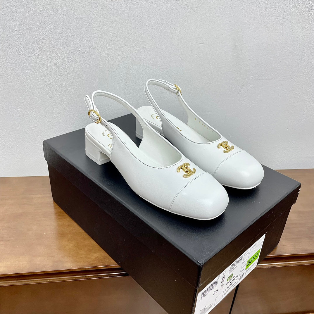 CHANEL HIGH SLINGBACKS WHITE CALFSKIN