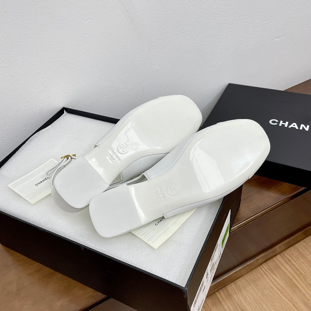 CHANEL HIGH SLINGBACKS WHITE CALFSKIN