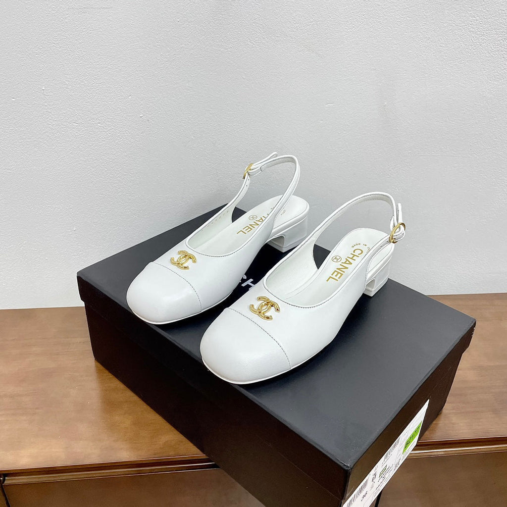 CHANEL HIGH SLINGBACKS WHITE CALFSKIN