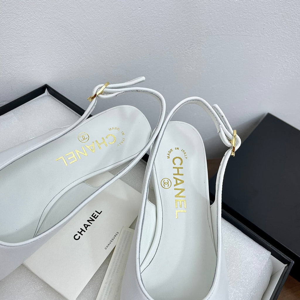 CHANEL HIGH SLINGBACKS WHITE CALFSKIN