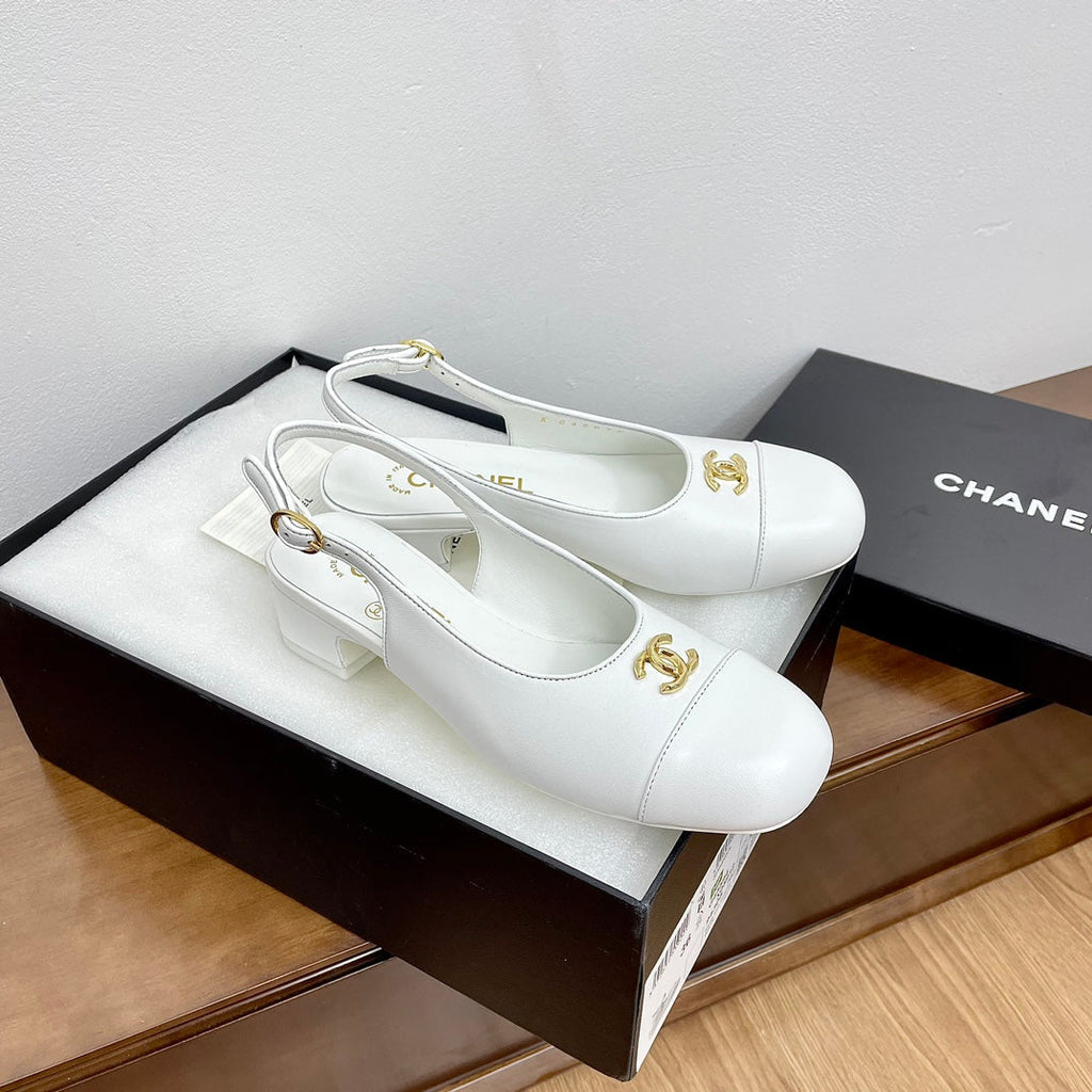 CHANEL HIGH SLINGBACKS WHITE CALFSKIN