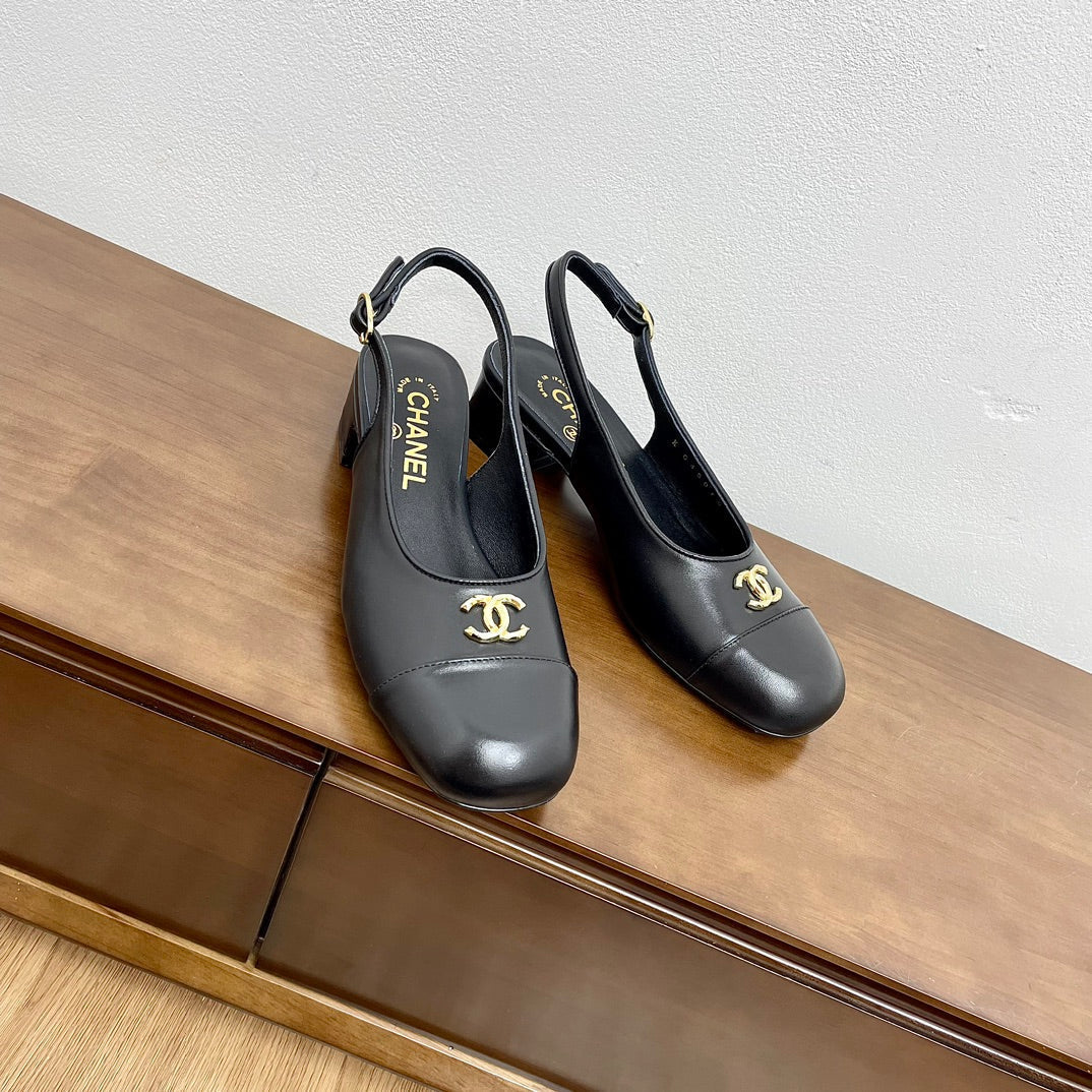 CHANEL HIGH SLINGBACKS BLACK CALFSKIN