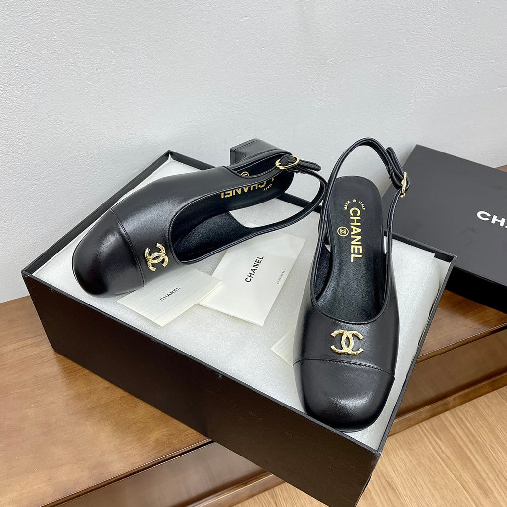 CHANEL HIGH SLINGBACKS BLACK CALFSKIN