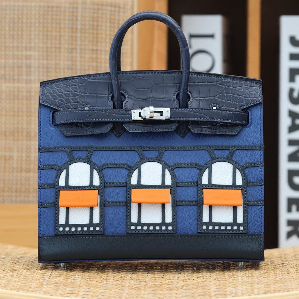 HERMES BIRKIN FAUBOURG TOUCH 20 IN NAVY MIX CLASSIC BLUE CALFSKIN WITH SILVER HARDWARE