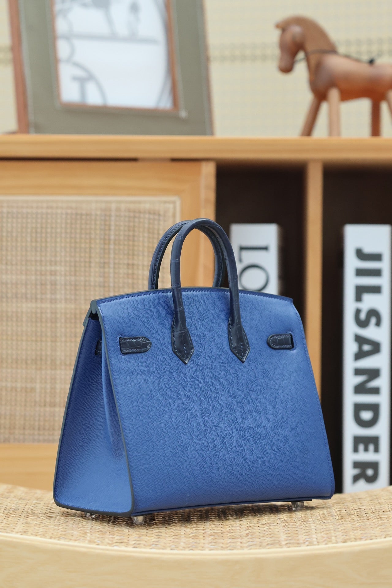 HERMES BIRKIN FAUBOURG TOUCH 20 IN NAVY MIX CLASSIC BLUE CALFSKIN WITH SILVER HARDWARE