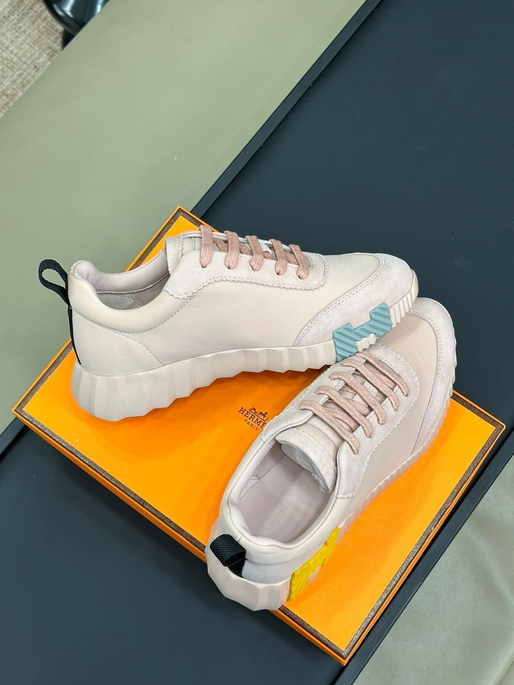 HERMES BOUNCING SNEAKERS LIGHT PINK CALFSKIN