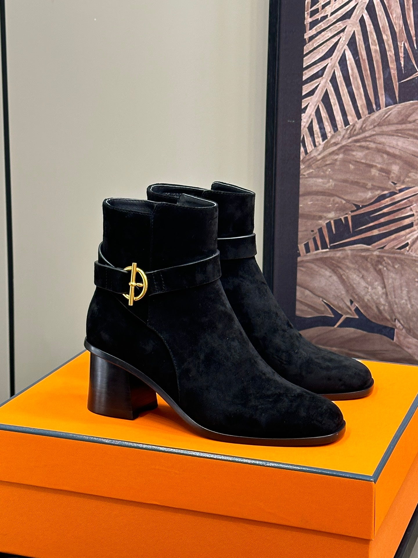 HERMES JILL 60 ANKLE BOOT IN BLACK SUEDE