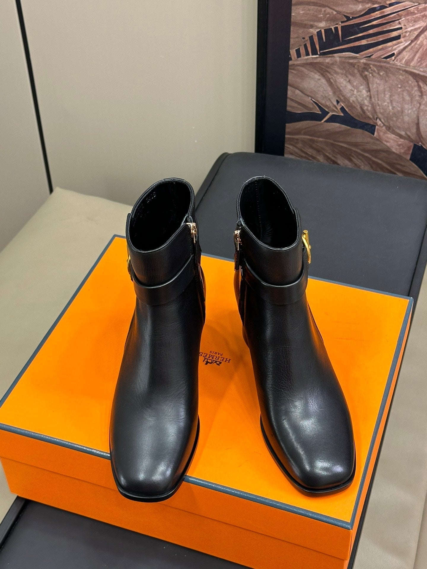 HERMES JILL 60 ANKLE BOOT IN BLACK CALFSKIN