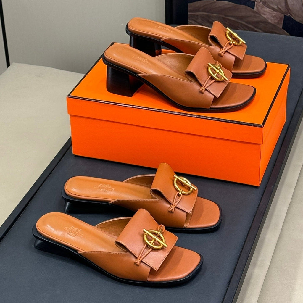 HERMES ISLE SANDAL IN BRONZE BROWN CALFSKIN