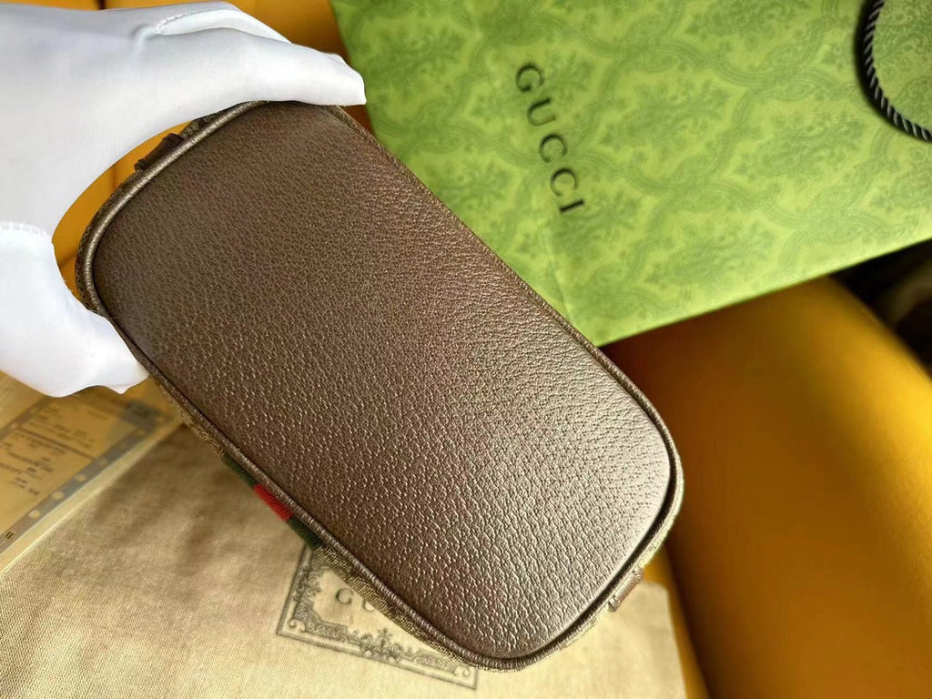 GUCCI OPHIDIA 21  SMALL SHOULDER BAG IN BEIGE CANVAS AND BROWN CALFSKIN