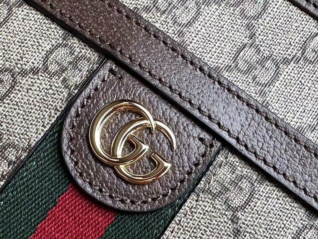 GUCCI OPHIDIA 21  SMALL SHOULDER BAG IN BEIGE CANVAS AND BROWN CALFSKIN