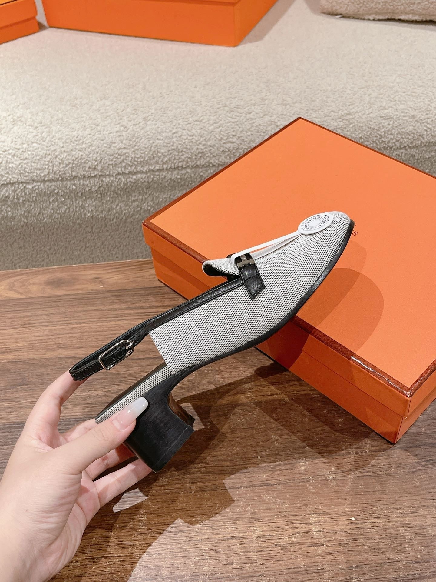 HERMES INFINIE 50 PUMP BLACK AND WHITE LAMBSKIN