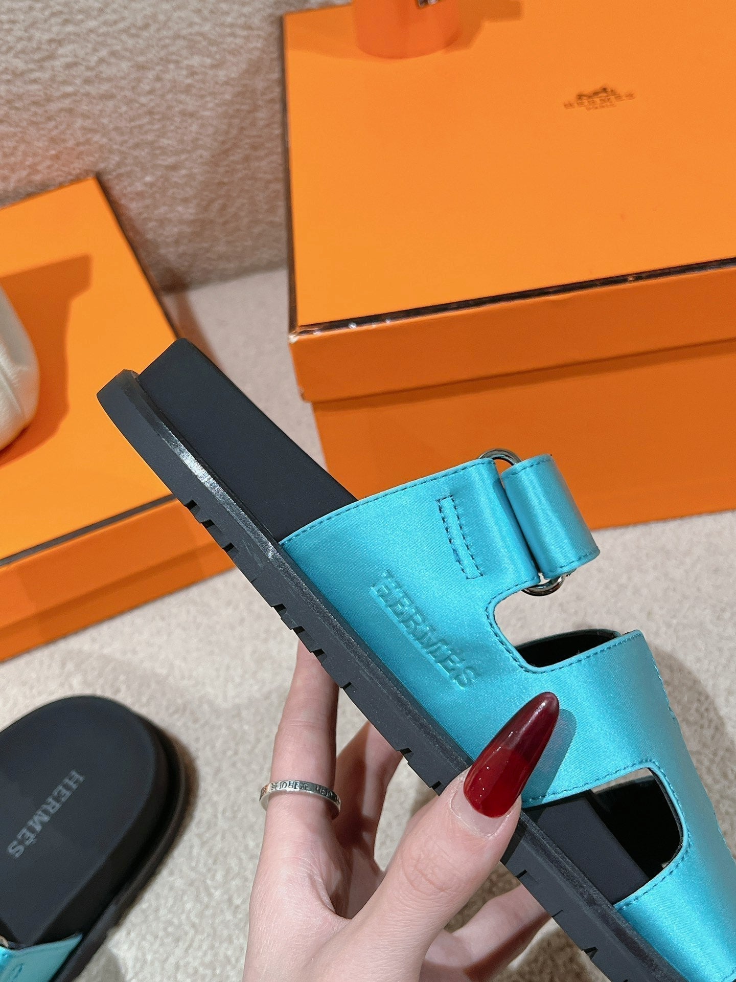 HERMES CHYPRE SANDAL BLACK MIX SKY CALFSKIN