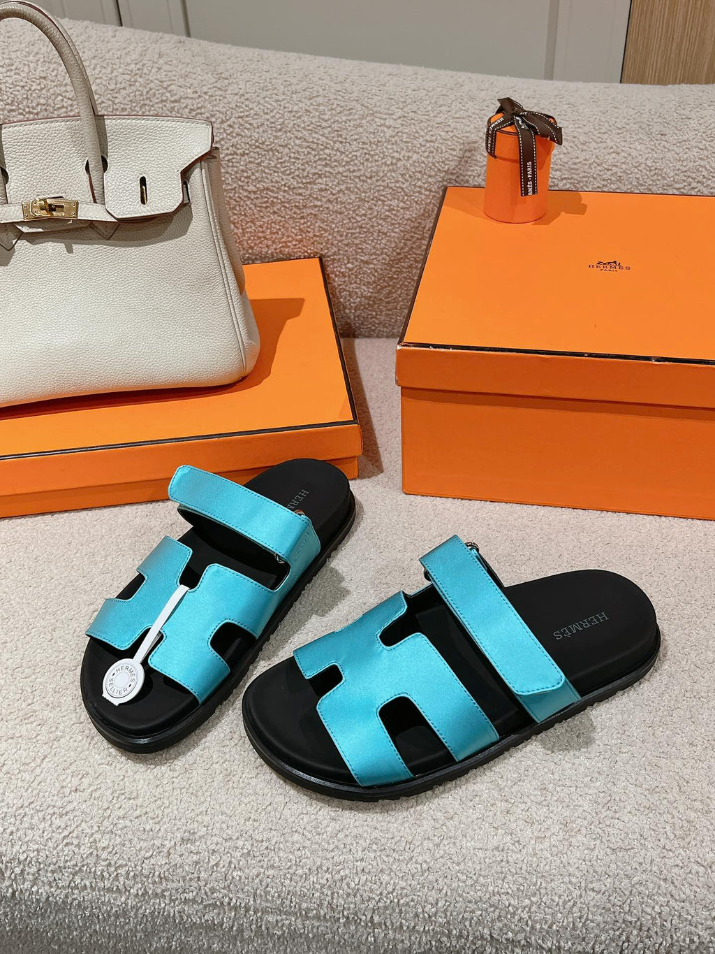 HERMES CHYPRE SANDAL BLACK MIX SKY CALFSKIN