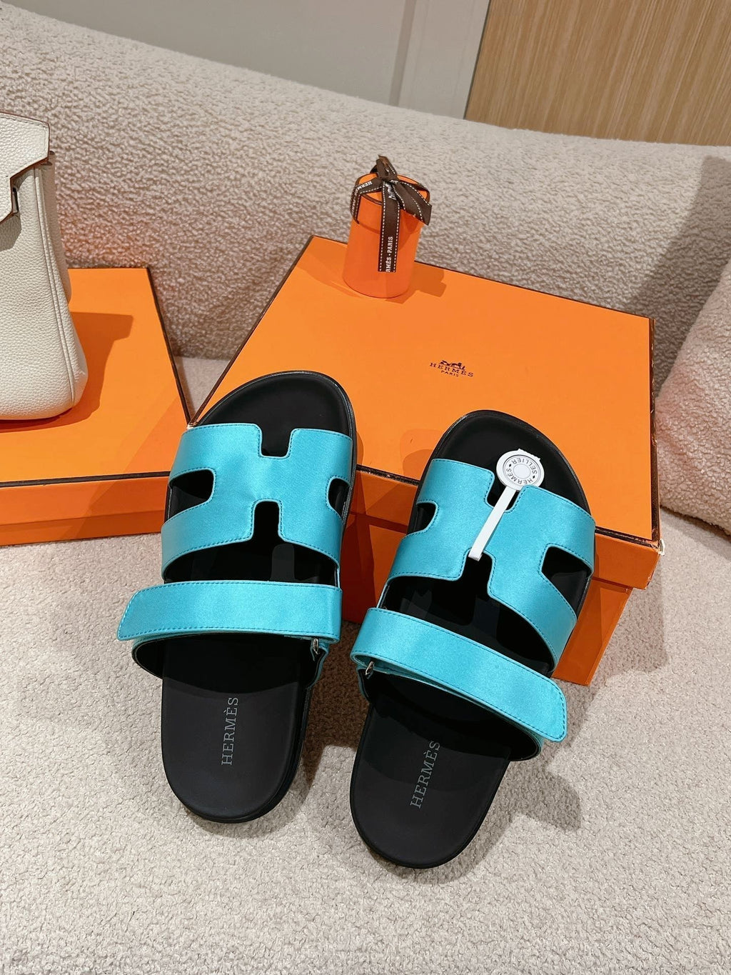 HERMES CHYPRE SANDAL BLACK MIX SKY CALFSKIN