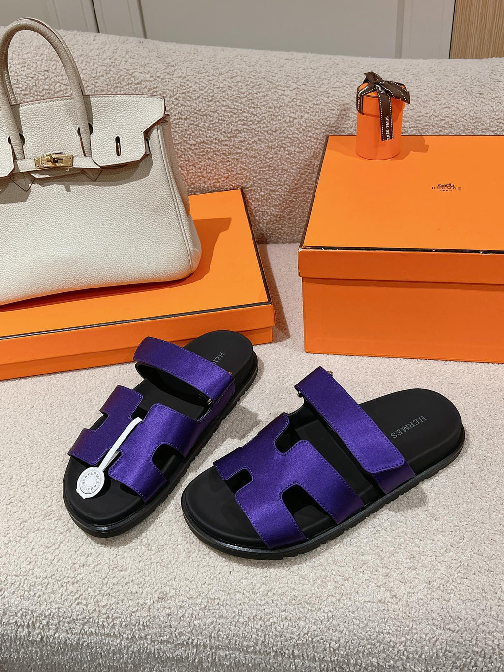 HERMES CHYPRE SANDAL BLACK MIX IMPERIAL BLUE CALFSKIN