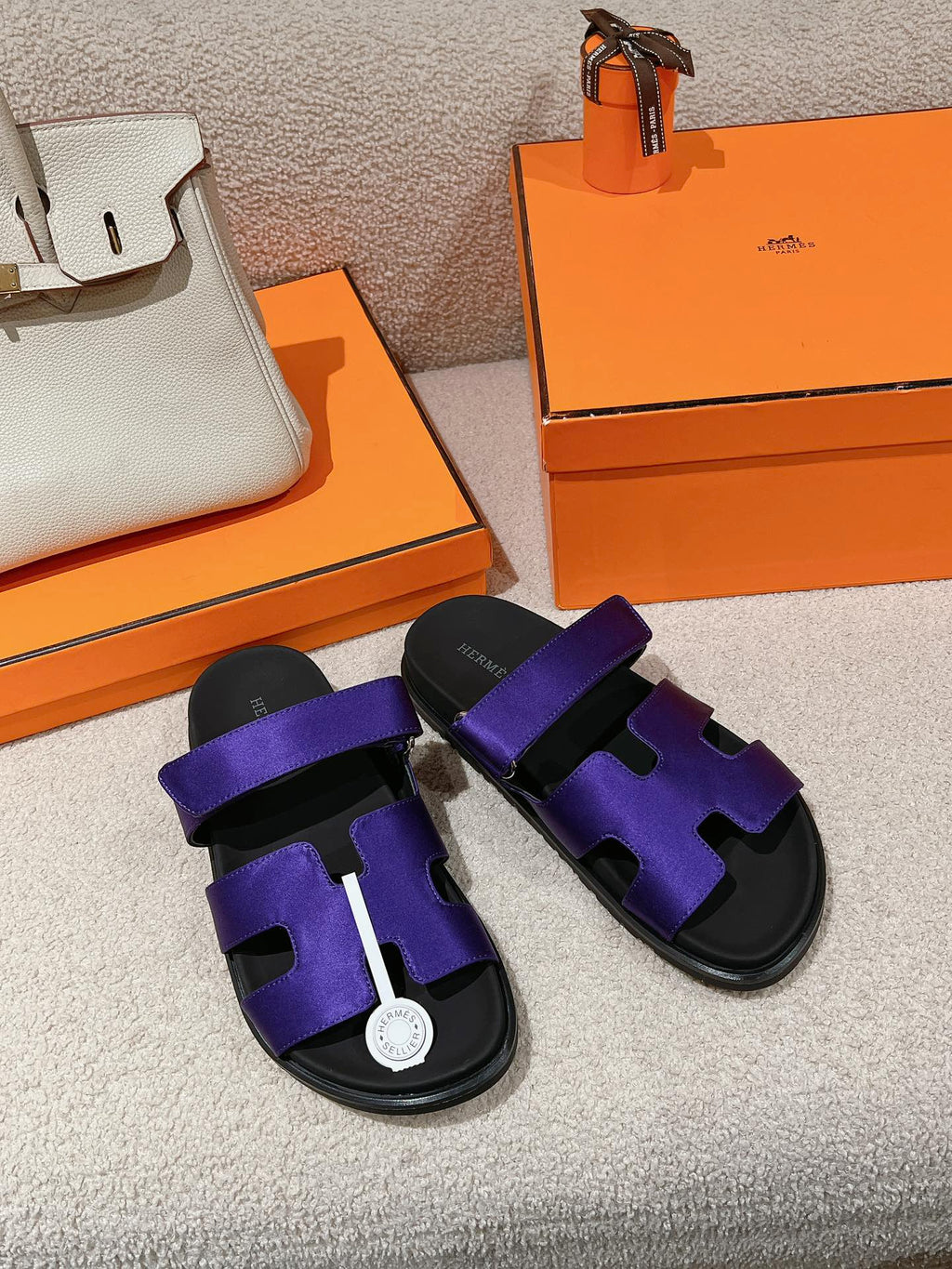 HERMES CHYPRE SANDAL BLACK MIX IMPERIAL BLUE CALFSKIN