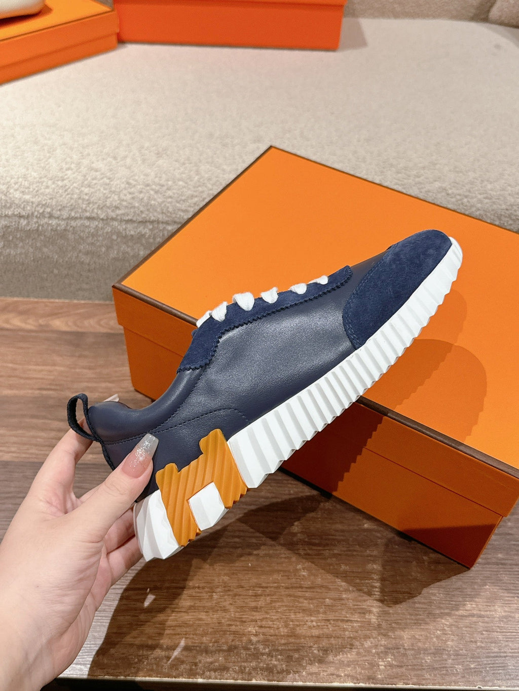 HERMES MAINLAND SNEAKER IN NAVY BLUE SUEDE AND CALFSKIN 959296