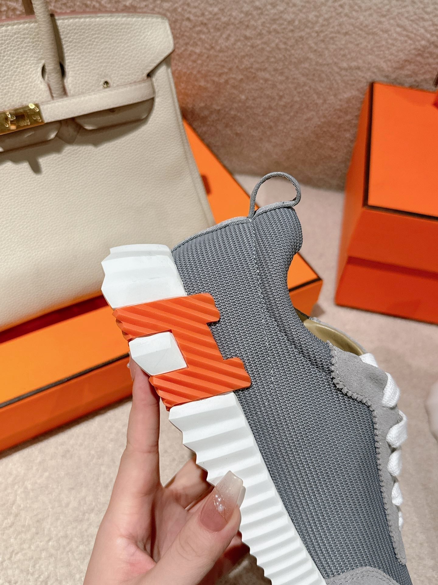 HERMES MAINLAND SNEAKER IN ASH GRAY SUEDE AND SHARK GRAY BREATHABLE MESH FABRIC