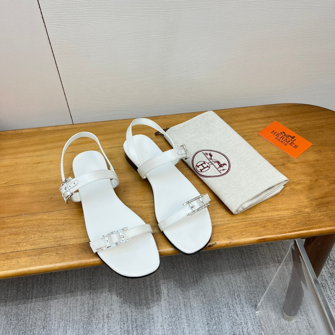 HERMES BUCKLE SANDAL WHITE CALFSKIN