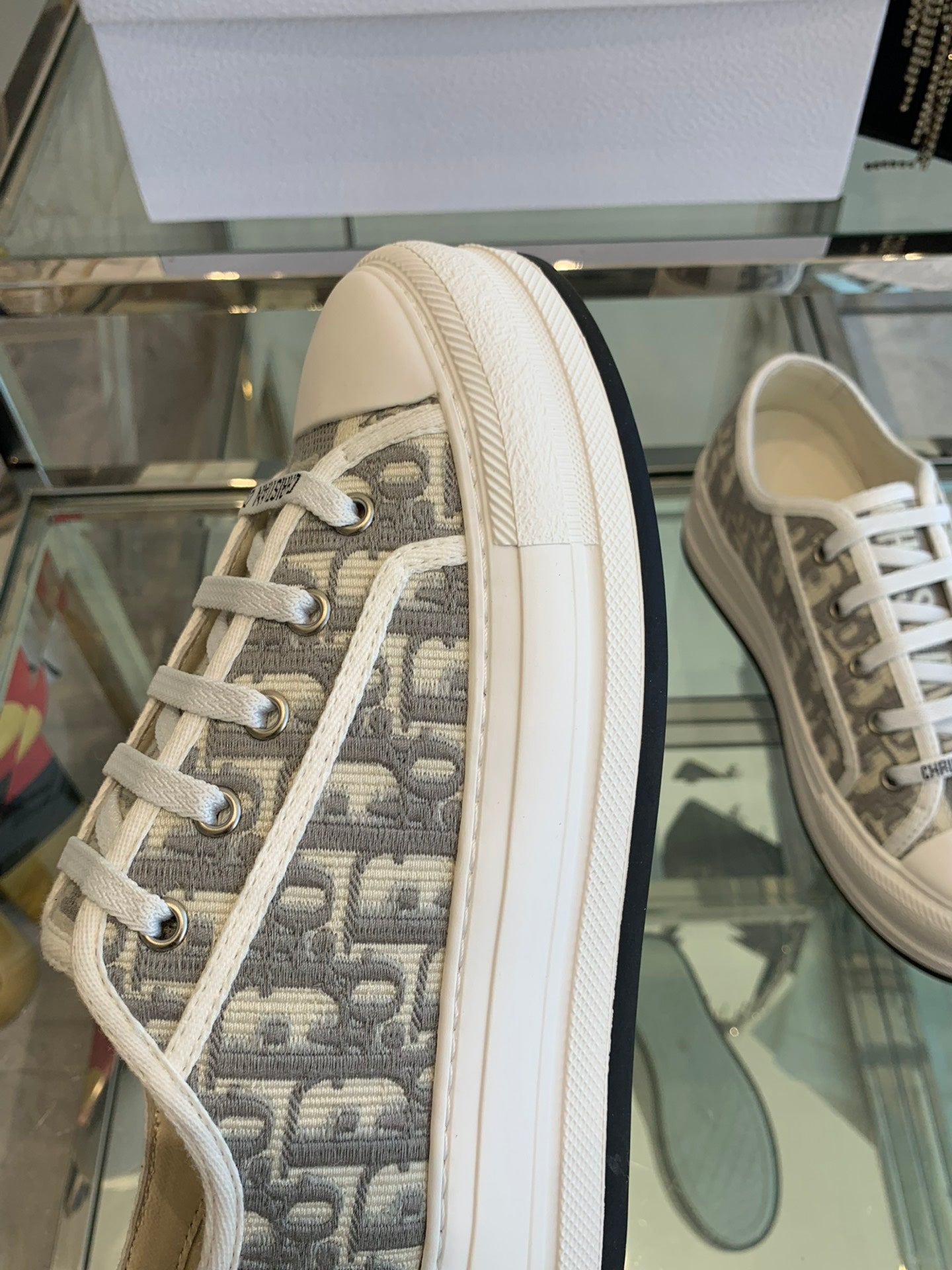 DIOR WALK'N PLATFORM SNEAKER IN DOLPHIN GRAY EMBROIDERY ICONIC PATTERNS FABRIC