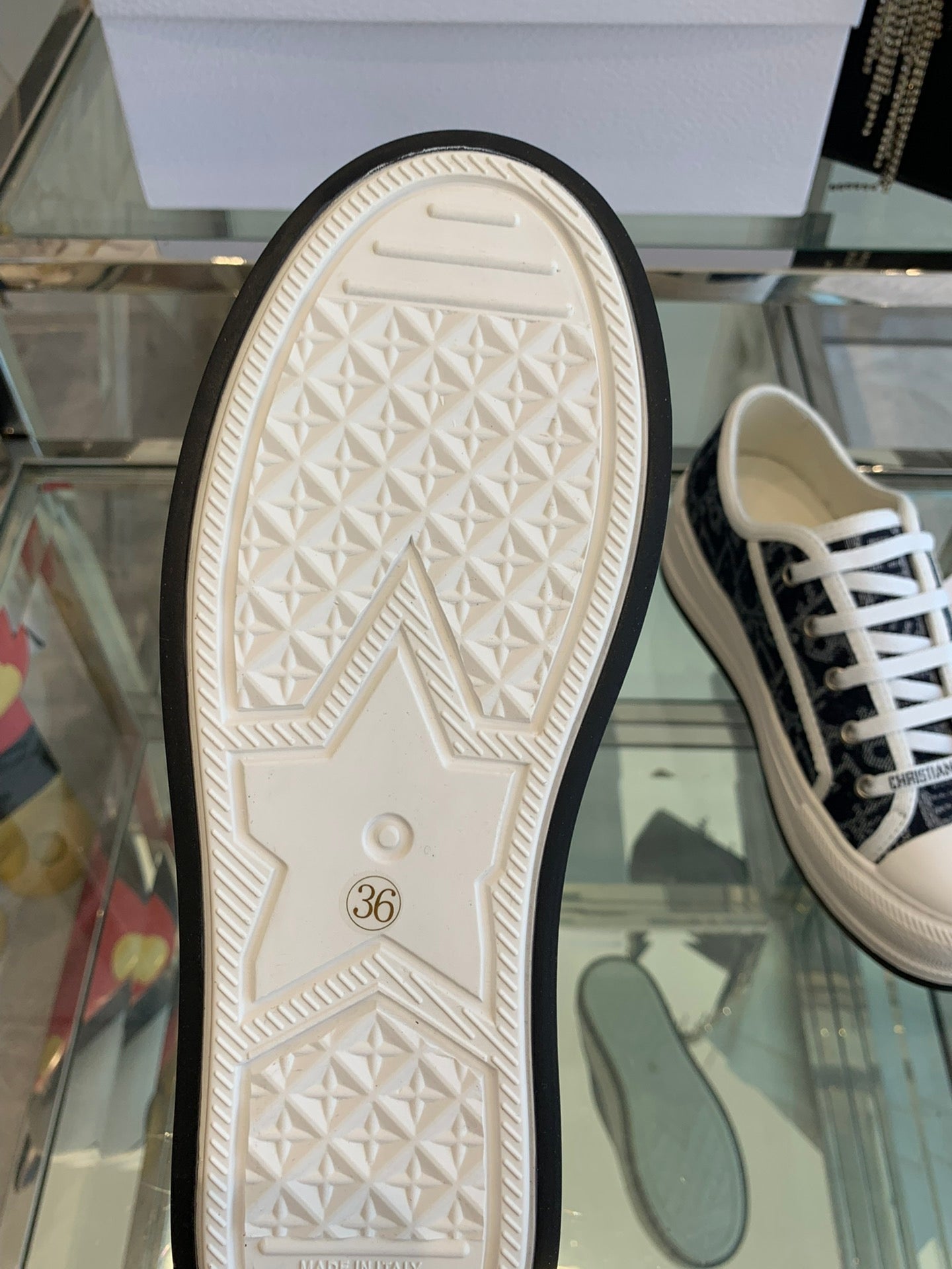 DIOR WALK'N PLATFORM SNEAKER IN IN NAVY BLUE EMBROIDERY ICONIC PATTERNS FABRIC