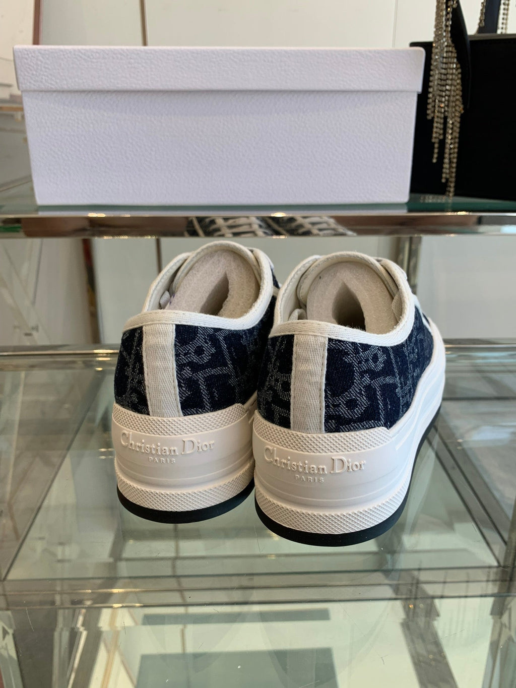 DIOR WALK'N PLATFORM SNEAKER IN IN NAVY BLUE EMBROIDERY ICONIC PATTERNS FABRIC