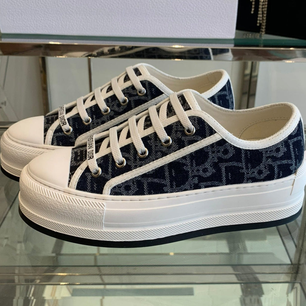 DIOR WALK'N PLATFORM SNEAKER IN IN NAVY BLUE EMBROIDERY ICONIC PATTERNS FABRIC