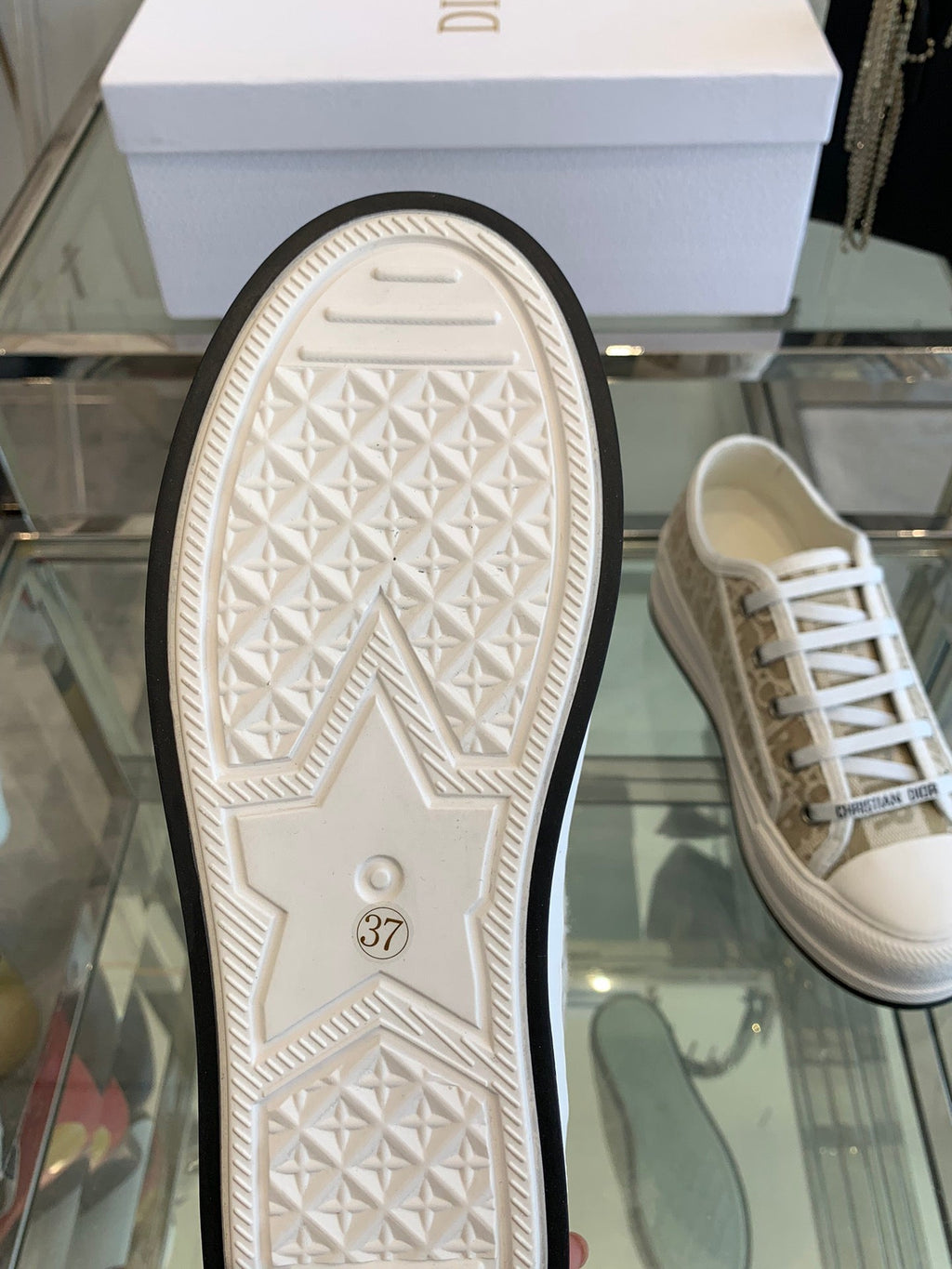 DIOR WALK'N PLATFORM SNEAKER CAMEL BEIGE OBLIQUE EMBROIDERED COTTON