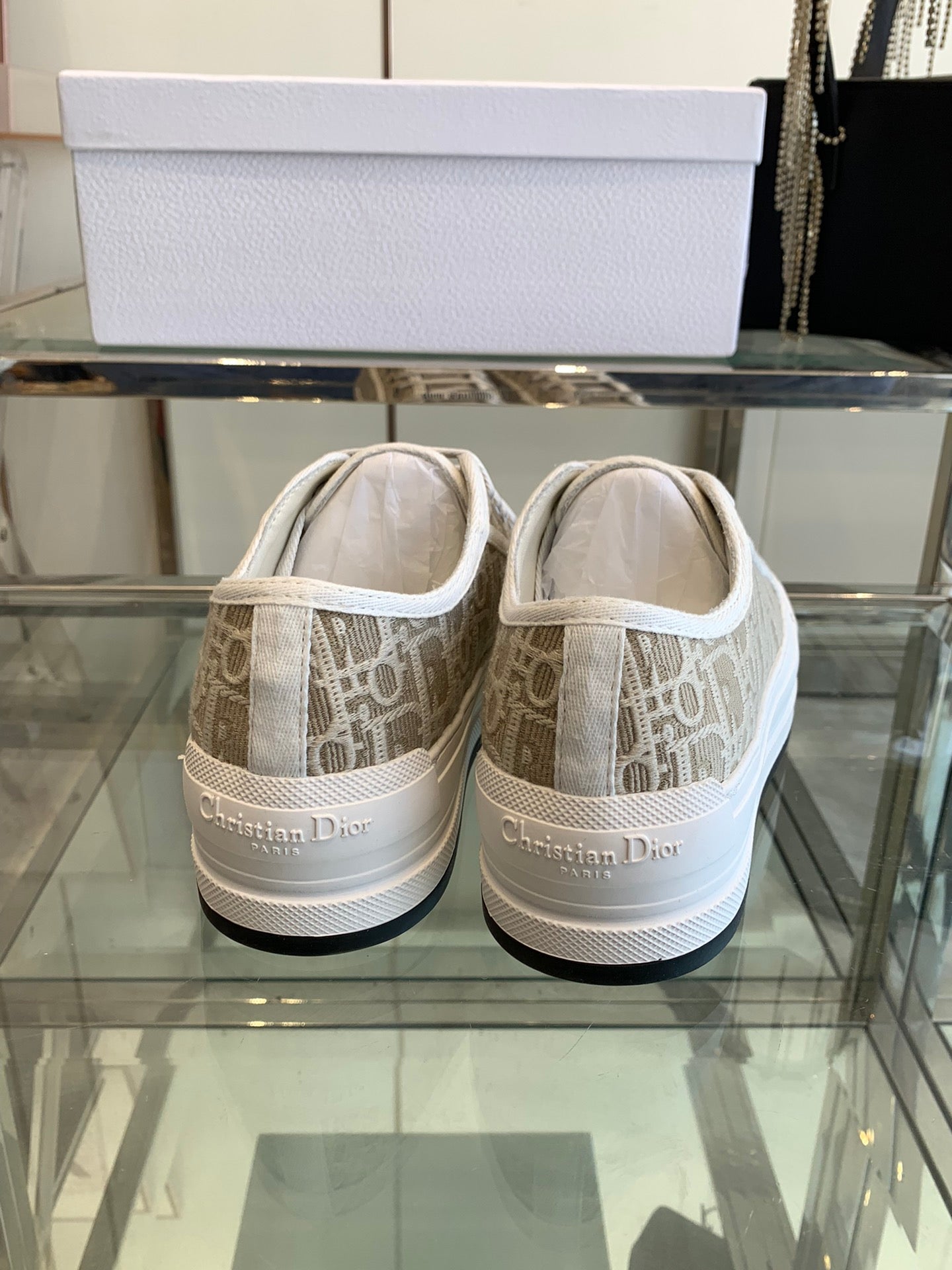 DIOR WALK'N PLATFORM SNEAKER CAMEL BEIGE OBLIQUE EMBROIDERED COTTON