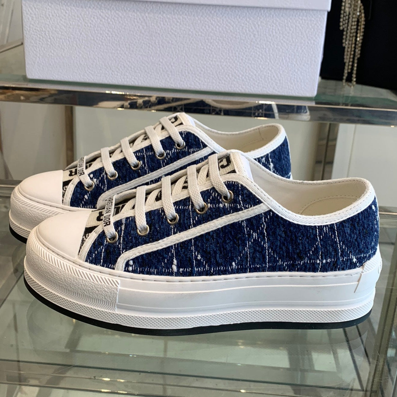 DIOR WALK'N PLATFORM SNEAKER DENIM BLUE CANNAGE TWEED