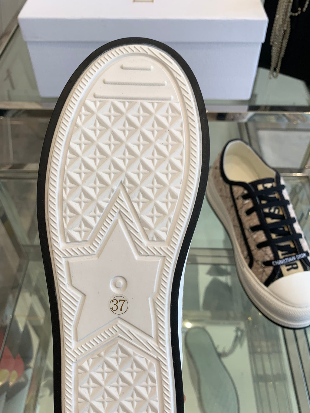 DIOR WALK'N PLATFORM SNEAKER BEIGE AND BLACK CANNAGE TWEED