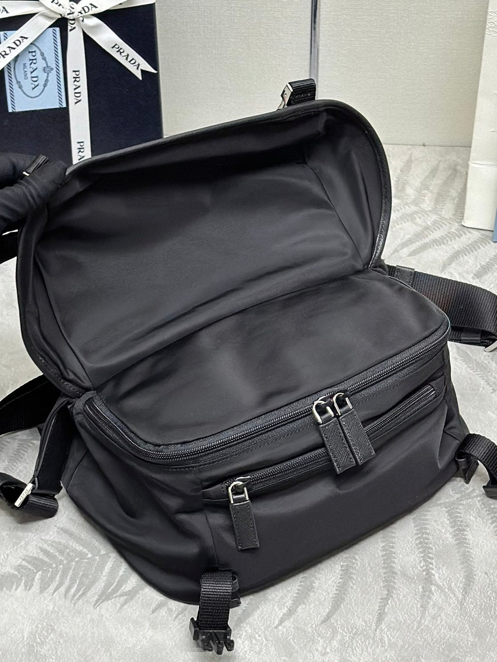 PRADA SHOULDER BAG 27 IN BLACK RE-NYLON TRIANGLE LOGO