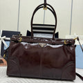 PRADA 25S BONNIE LARGE HANDBAG 38 IN RK BROWN GLOSSY CALFSKIN GOLD HARDWRE