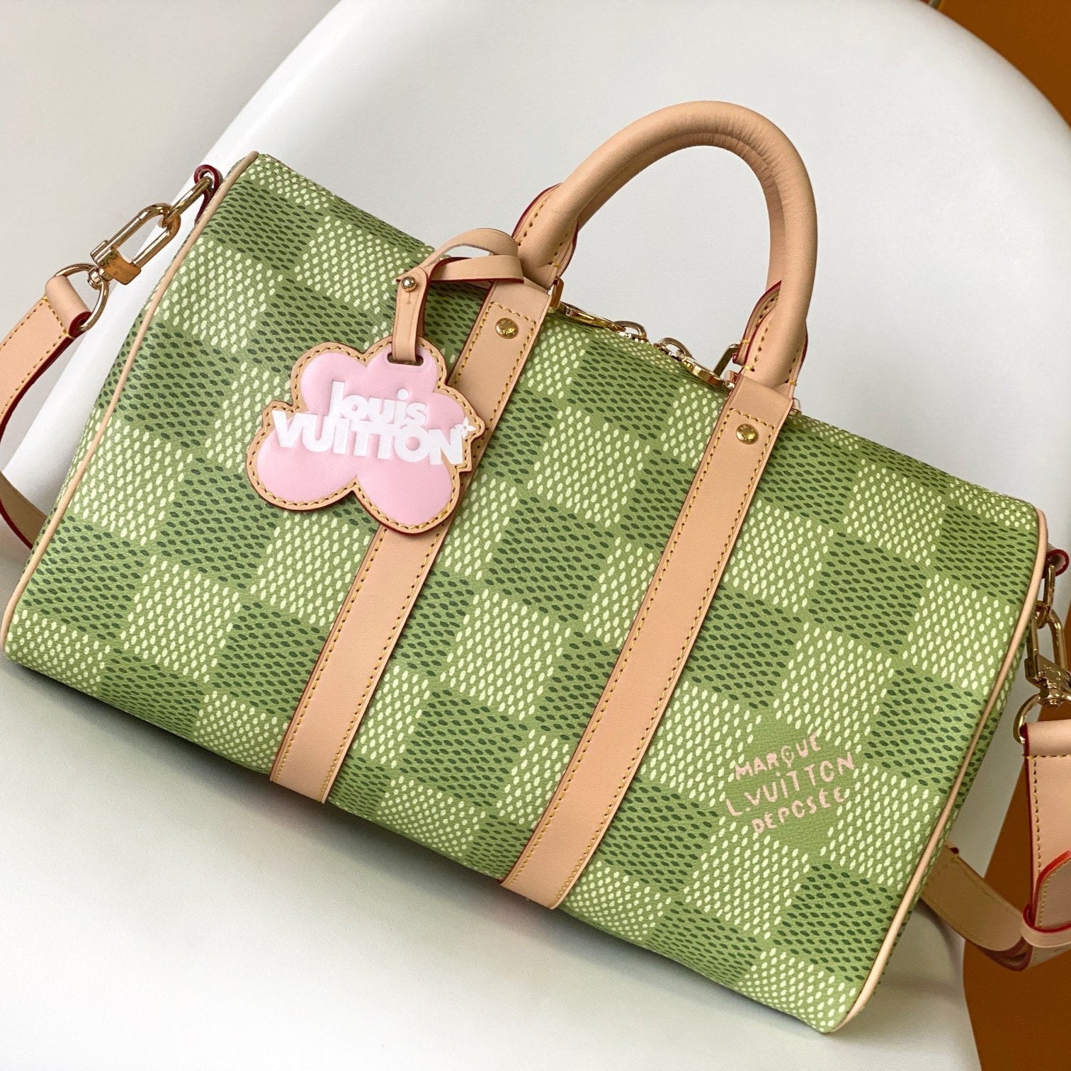 LOUIS VUITTON KEEPALL BANDOULIÈRE 34 BAG IN GREEN DAMIER GOLF COATED CANVAS