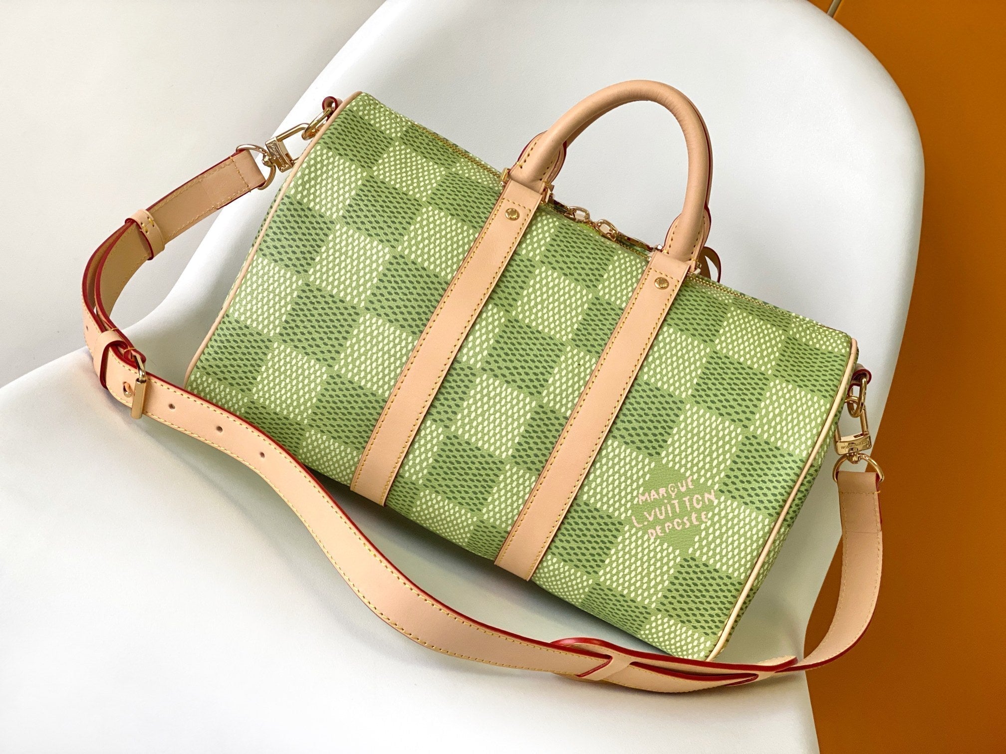 LOUIS VUITTON KEEPALL BANDOULIÈRE 34 BAG IN GREEN DAMIER GOLF COATED CANVAS
