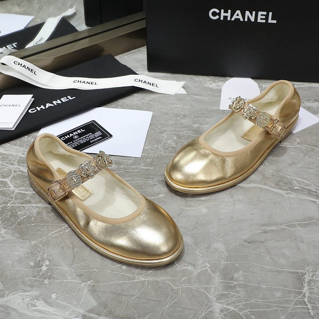 CHANEL MARY JANE GOLDEN SHEEPSKIN