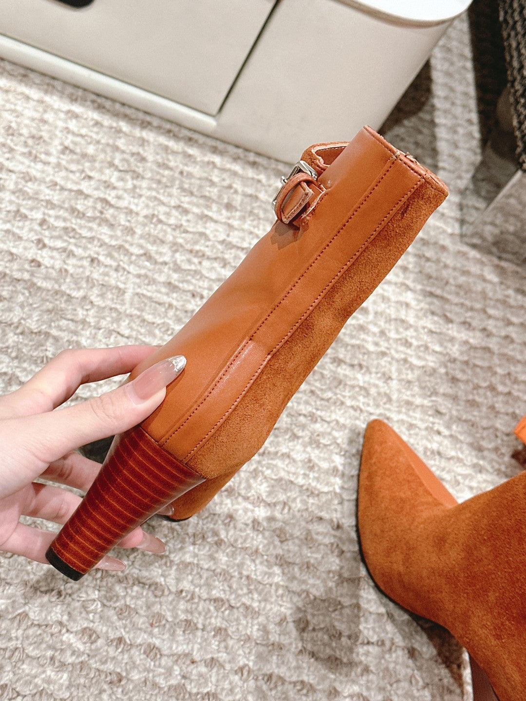 HERMES HILONA 6 CM ANKLE BOOTS IN BRONZE BROWN CALFSKIN AND SUEDE
