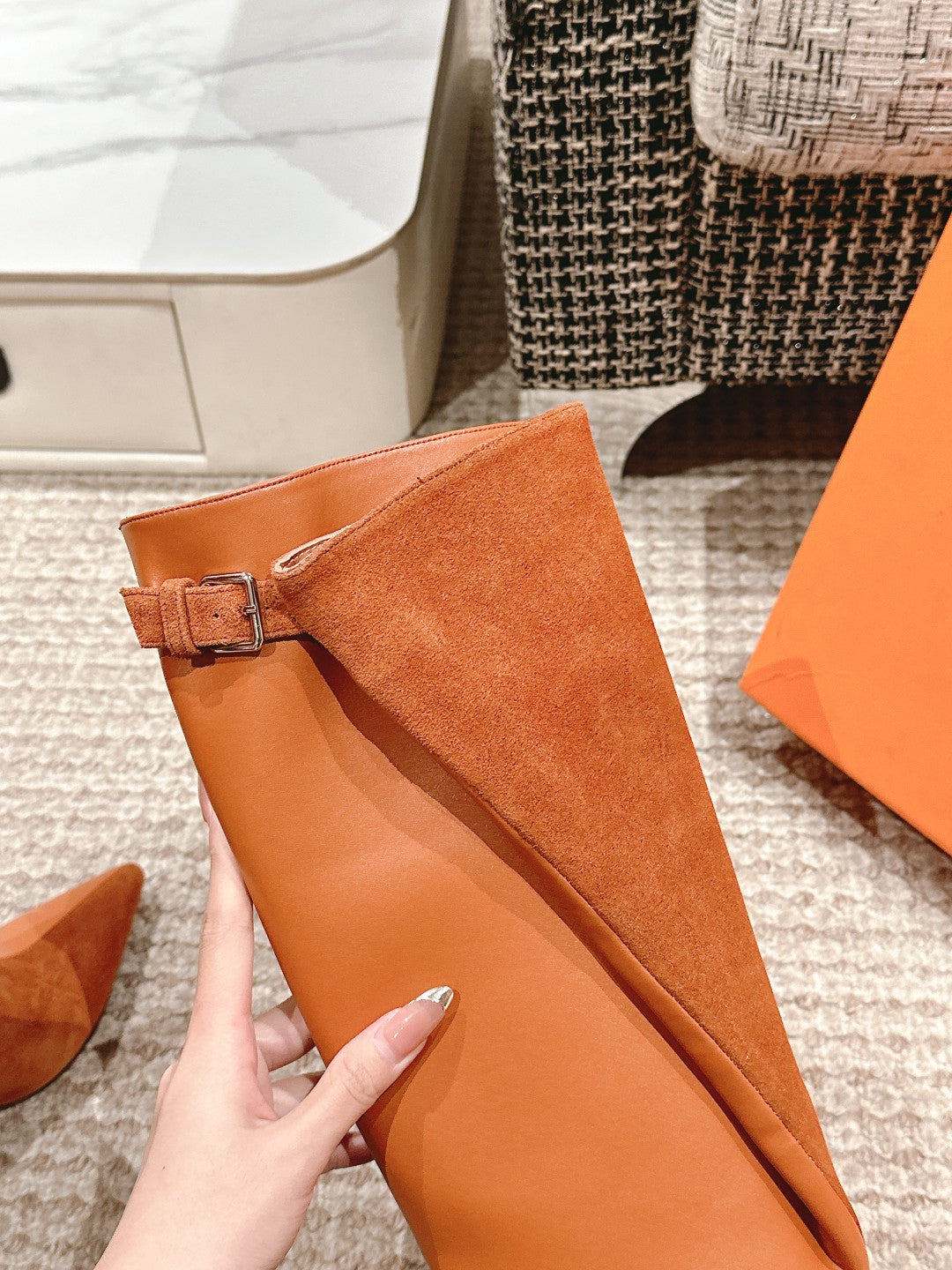 HERMES HILONA 6 CM BOOTS IN BRONZE BROWN CALFSKIN AND SUEDE