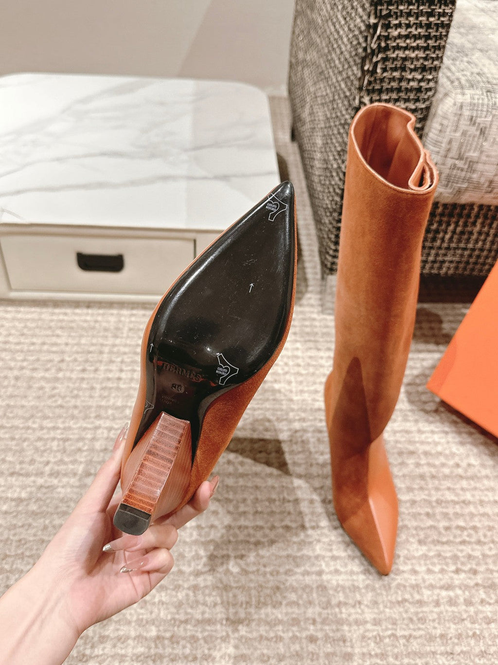 HERMES HILONA 6 CM BOOTS IN BRONZE BROWN CALFSKIN AND SUEDE