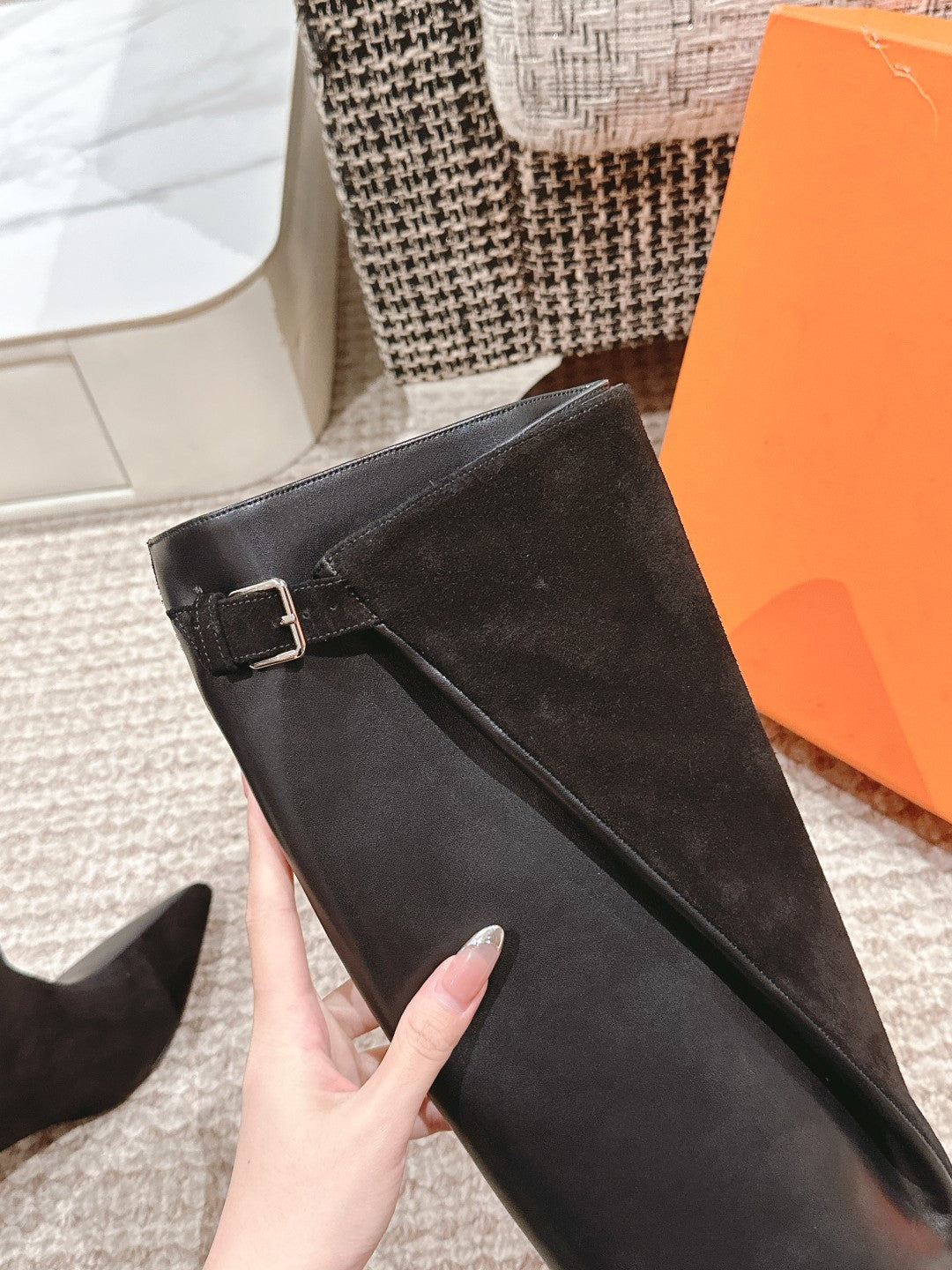 HERMES HILONA 6 CM BOOTS IN BLACK CALFSKIN AND SUEDE