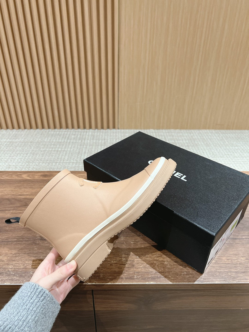 CHANEL RAIN BOOTS BEIGE CREAM TPU