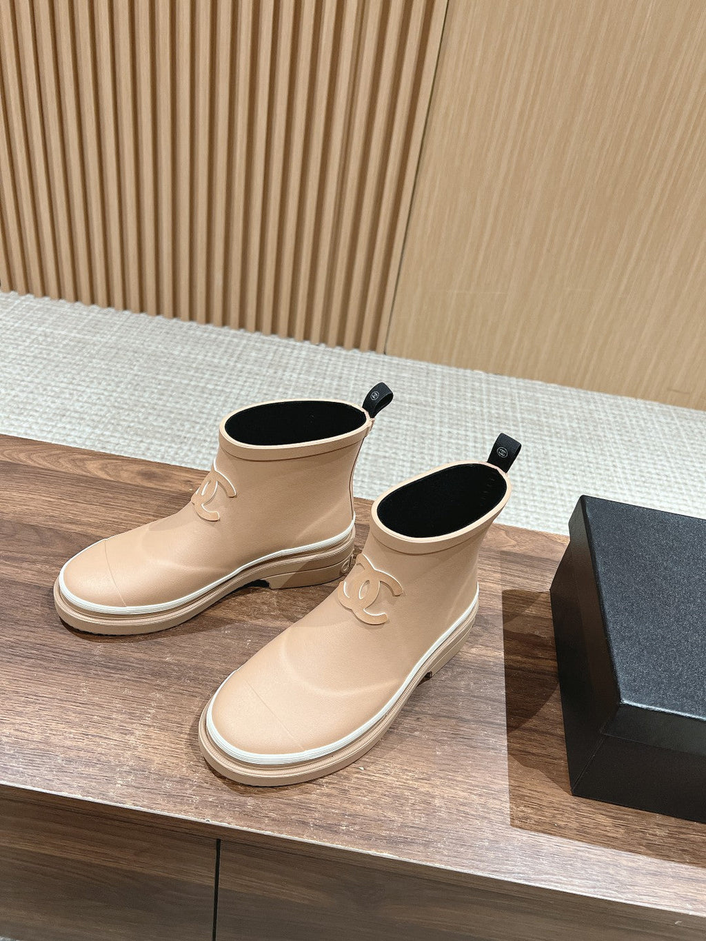 CHANEL RAIN BOOTS BEIGE CREAM TPU